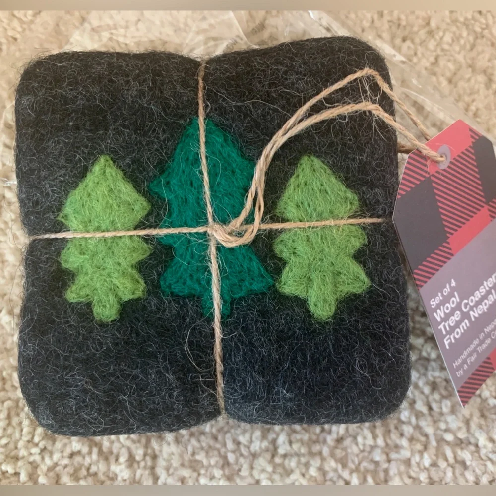 Wool Felt Tree Coasters From Nepal Christmas Tree Set of 4